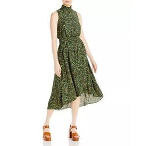 Nanette Lepore Green Leopard Print Fall Vibes Mock Neck Midi Dress Size 12